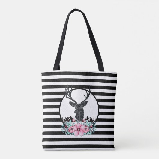 Der Head met roze bloemen bergen en monogram Tote Bag (Achterkant)