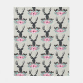 Der Head met roze bloemen en bergen Patroon Fleece Deken (Voorkant)
