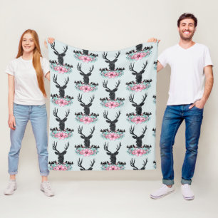 Der Head met roze bloemen en bergen Patroon Fleece Deken