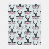 Der Head met roze bloemen en bergen Patroon Fleece Deken (Voorkant)