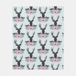 Der Head met roze bloemen en bergen Patroon Fleece Deken