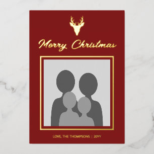 Der Head Silhouette met aangepaste foto op rood Folie Feestdagenkaart