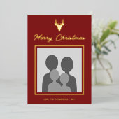 Der Head Silhouette met aangepaste foto op rood Folie Feestdagenkaart (Staand Voorkant)