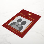 Der Head Silhouette met aangepaste foto op rood Folie Feestdagenkaart (Gedraaid)