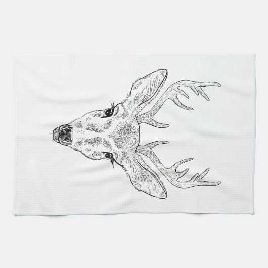 Der Head - Simple Line Art Sketch Illustratie Theedoek (Horizontaal)