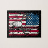 Der Head Skull Hunting Amerikaanse vlag Legpuzzel (Horizontaal)