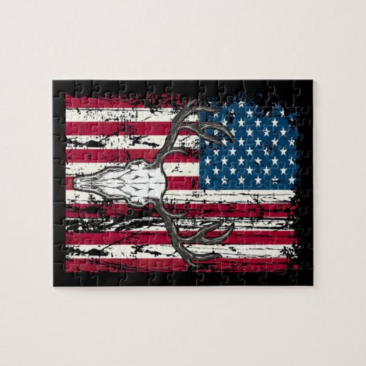 Der Head Skull Hunting Amerikaanse vlag Legpuzzel (Horizontaal)
