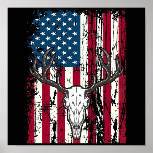 Der Head Skull Hunting Amerikaanse vlag Poster (Voorkant)