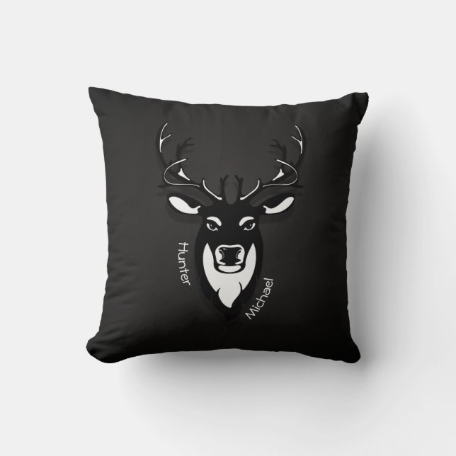 Der Hunter Black en White Pillow Kussen (Voorkant)