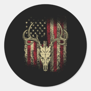 Der Hunters Deer Skull op Amerikaanse vlag Ronde Sticker