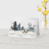 Der in de winterscène van de pine Trees kerstkaart Kaart (Gele Bloem)