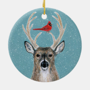 Der, Kardinaal, Sneeuw, Woodland Sneeuwsierum Keramisch Ornament