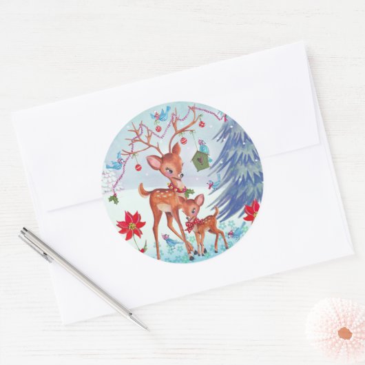 Der Kerstvogels | Vakantiegrootkaart Ronde Sticker (Envelop)