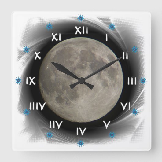 Der Mond, la lune, la luna, the moon Uhr Vierkante Klok (Voorkant)