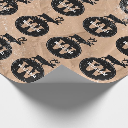 Der Monogram Onderdruk Rustic Brown Kraft Cadeaupapier (Hoek)