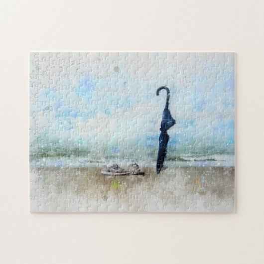 Der Schirm am Strand - Legpuzzel (Horizontaal)