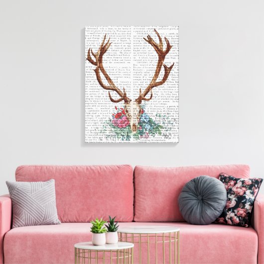 Der Skull met bloemen Canvas Afdruk (Insitu (Woonkamer))