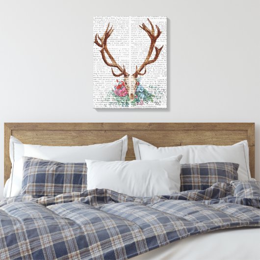 Der Skull met bloemen Canvas Afdruk (Insitu (Slaapkamer))