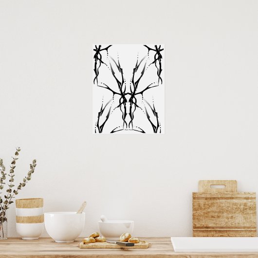 Der Skull Tribal Tattoo Digital Black en White Poster (Keuken)