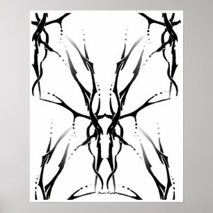 Der Skull Tribal Tattoo Digital Black en White Poster