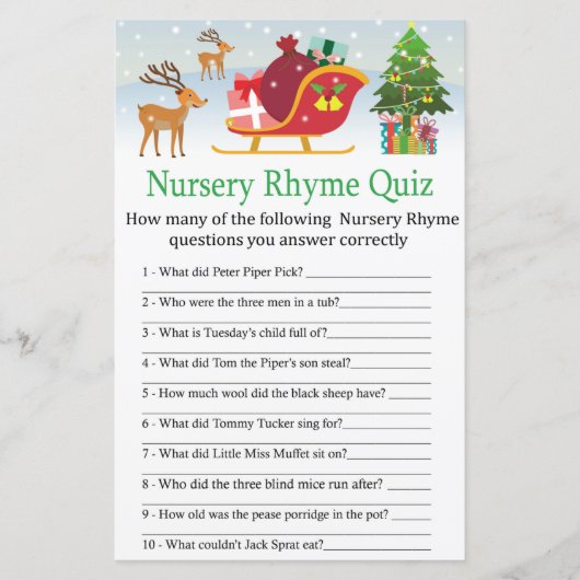 Der slee met cadeaus Nursery Rhyme Quiz game (Voorkant)