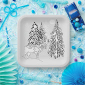 Der, winter, bos, kerstbomen, monochroom papieren bordje (Feest)