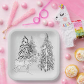 Der, winter, bos, kerstbomen, monochroom papieren bordje (Feest)