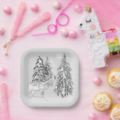 Der, winter, bos, kerstbomen, monochroom papieren bordje (Feest)