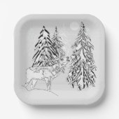 Der, winter, bos, kerstbomen, monochroom papieren bordje (Voorkant)