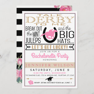 Derby Bachelorette Party Black/Gold/Roze Roses Kaart