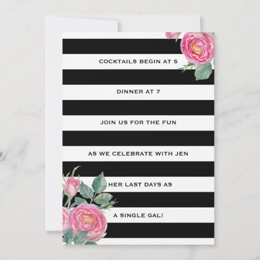 Derby Bachelorette Zwart/Goud/Roze Rozen Custom Kaart (Achterkant)