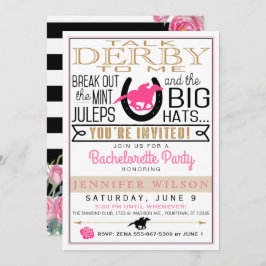 Derby Bachelorette Zwart/Goud/Roze Rozen Custom Kaart