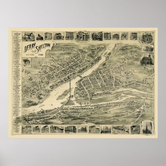 Derby, CT Panoramic Map - 1899 Poster (Voorkant)