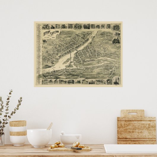 Derby, CT Panoramic Map - 1899 Poster (Keuken)