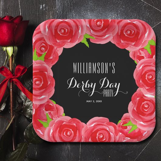 Derby Day Red Roses Square Papieren Bordje