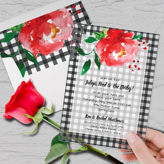 Derby Day Rode Roos op Gingham Acryl Uitnodigingen