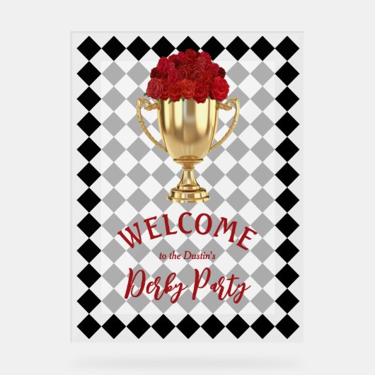 Derby Day Trophy en Rozen welkom Acryl Bord (Voorkant)