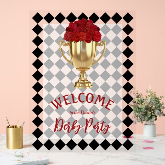 Derby Day Trophy en Rozen welkom Acryl Bord (Huwelijk)