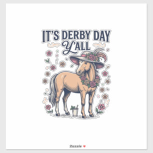 Derby Day Y'all Paard Bloemen Hoed Sticker