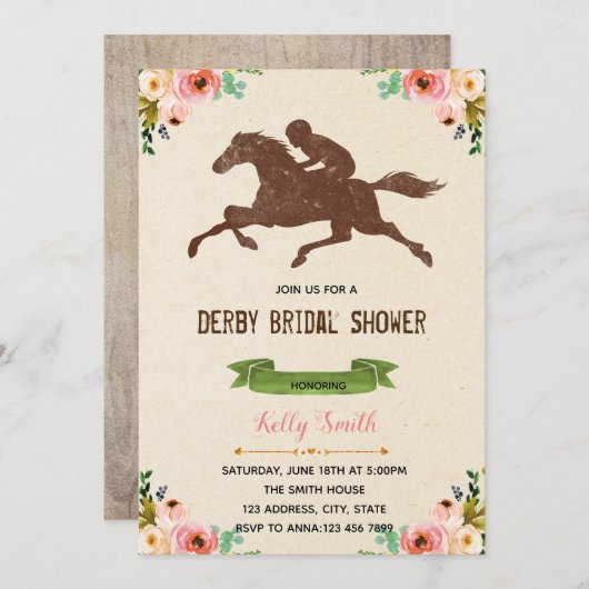 Derby doucherparty-uitnodigkaart kaart (Voorkant / Achterkant)