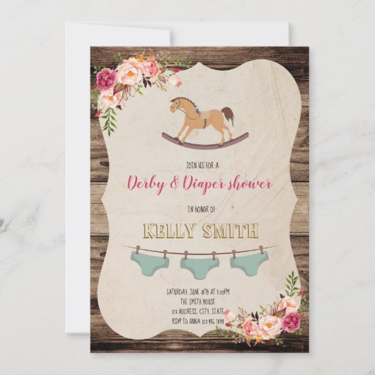 Derby en luier party uitnodiging (Voorkant)