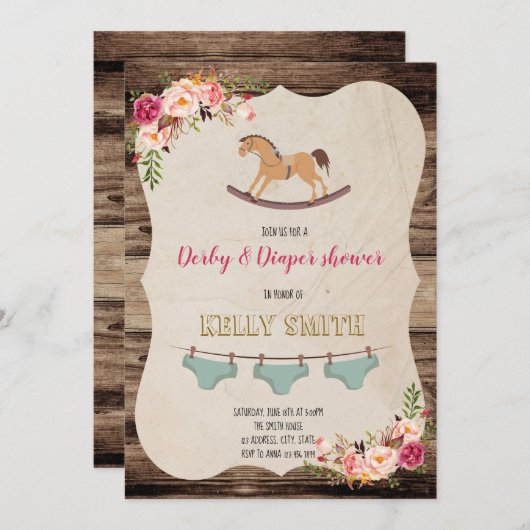 Derby en luier party uitnodiging (Voorkant / Achterkant)