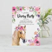 Derby-feest bruidsdouche uitnodiging met bloemen (Staand voorkant)