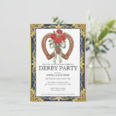 Derby-feest uitnodiging Hoefijzer Bloemig Elegant (Staand voorkant)