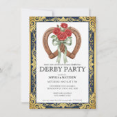 Derby-feest uitnodiging Hoefijzer Bloemig Elegant (Voorkant)