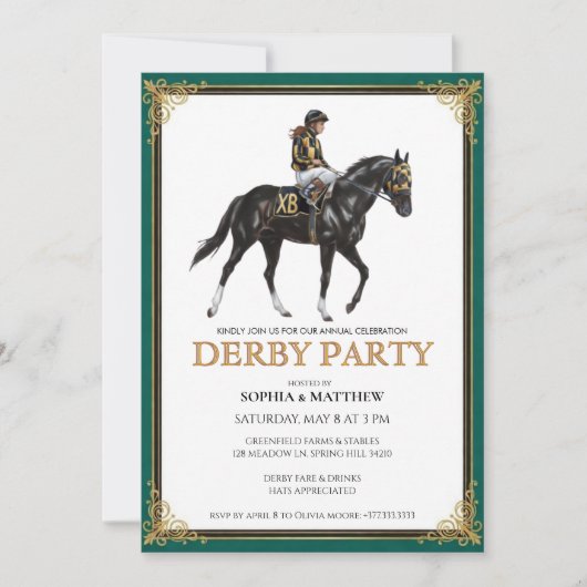 Derby Feest Uitnodiging Hoefijzer Bloemstuk Muur K (Voorkant)