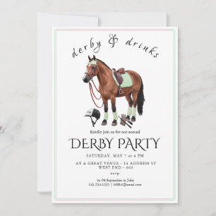 Derby-feestuitnodiging – Bloemig paardenhoofd met Kaart