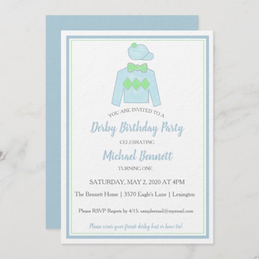 Derby-feestuitnodiging met aquarel jockeyzijde kaart (Voorkant / Achterkant)