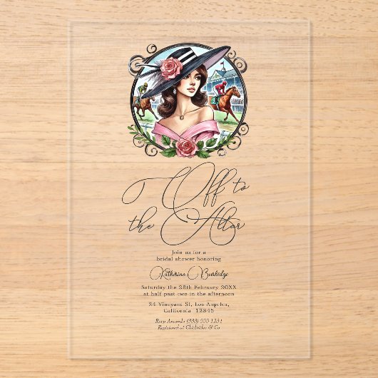 Derby-geïnspireerde "Off to the Altar" Vrijgezelle Acryl Uitnodigingen (Voorkant)