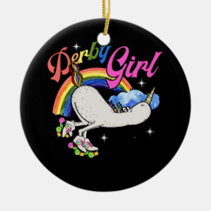 Derby Girl Unicorn Roller Schaats Roller Derby Keramisch Ornament
